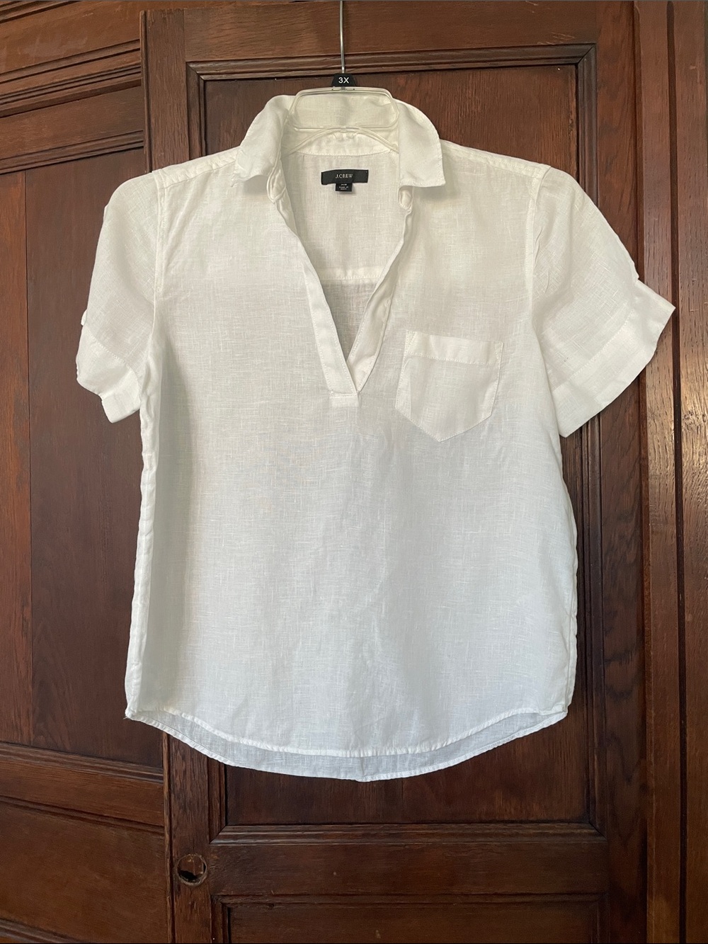 J Crew Crisp White Pure Linen Pullover Tunic Collar Top